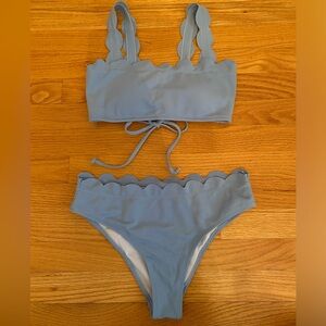 Zaful Light Blue Scalloped Tie-Back Bikini Set (Size S/US 4)